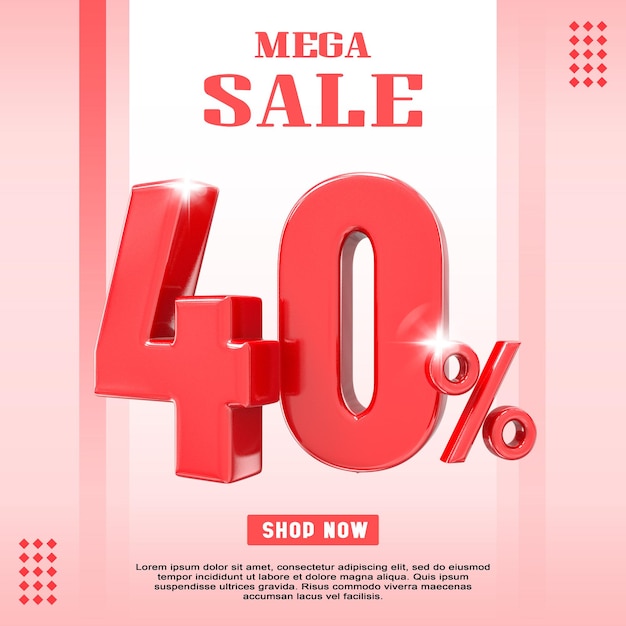 PSD banner 3d mega sale 50 off for promotion