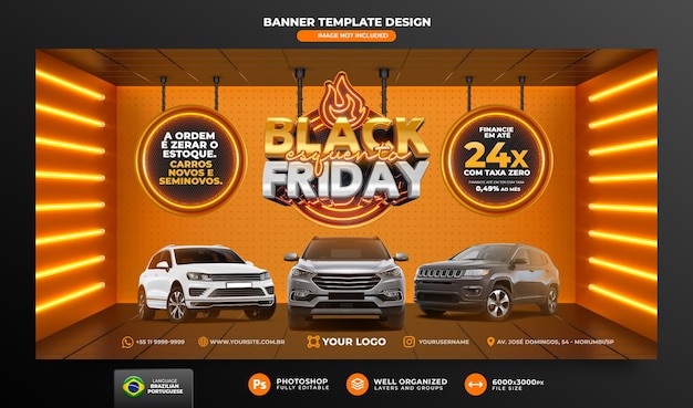 Banner black friday 3d render for marketing campaigns in brazil in portuguese