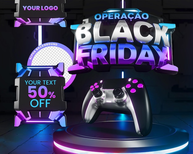 Работа banner black friday с podium 3d neon на футуристическом фоне для продажи и торговли