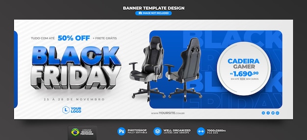 PSD banner black friday in portuguese 3d render for marketing campaign in brazil