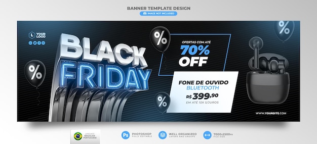 Banner black friday in portoghese rendering 3d per la campagna di marketing in brasile