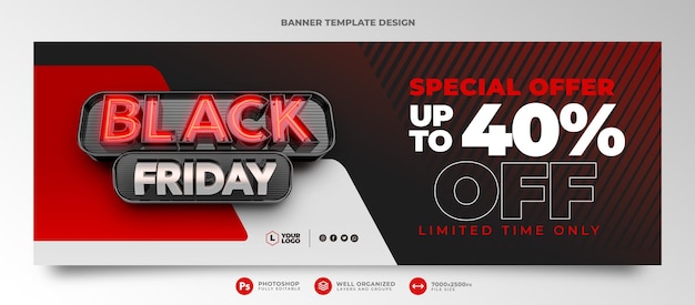 PSD banner black friday in portoghese rendering 3d per la campagna di marketing in brasile