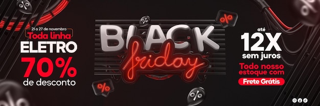 Banner black friday in portoghese rendering 3d per campagna di marketing in brasile