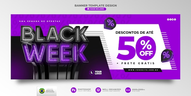 PSD banner black week in portuguese 3d render for marketing campaign in brazil