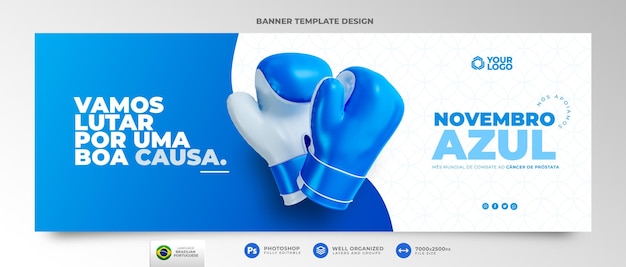 Banner for blue november campaign in 3d render in brazilian portuguese