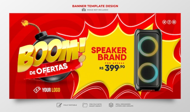 Offerte di banner boom in portoghese 3d per campagne di marketing in brasile