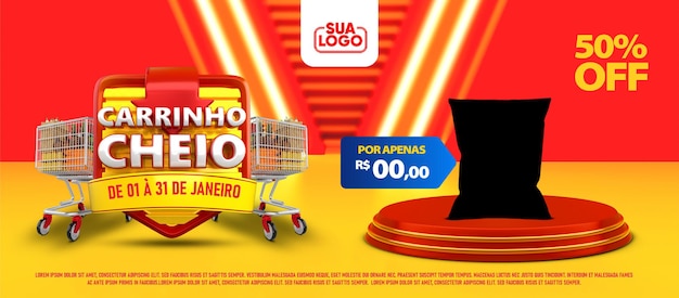 Banner Cart Full Promotion Brazil Stamp for isolated composition