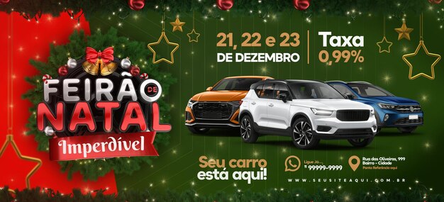 브라질의 마케팅 캠페인을 위한 포르투갈어 3d 렌더링의 배너 크리스마스 판매 관련 태그