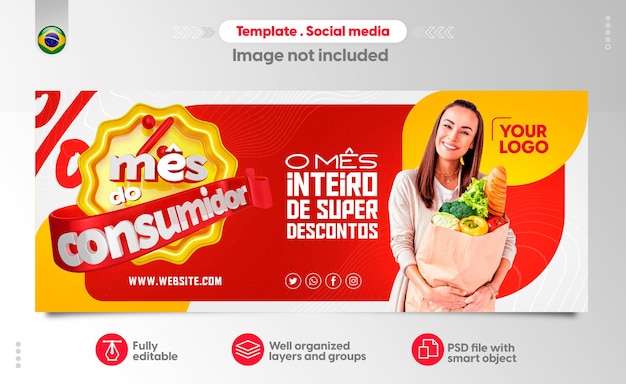 Banner consumentendag 3d render in het portugees voor marketingcampagne in brazilië van aanbiedingen psd