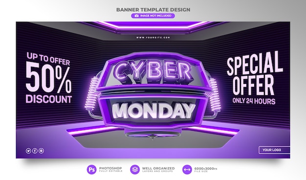 PSD banner cyber monday 3d realistic render for promotion campaigns and offers special sale