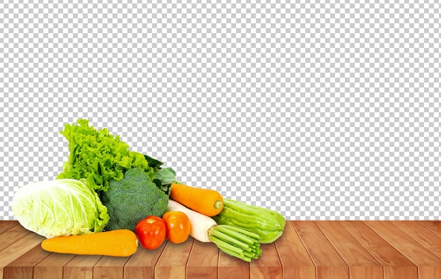 Banner design concept of fresh organic and vegetables on wooden table outdoors