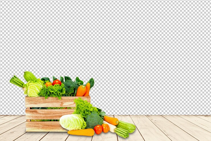 PSD banner design concept of fresh organic and vegetables on wooden table outdoors