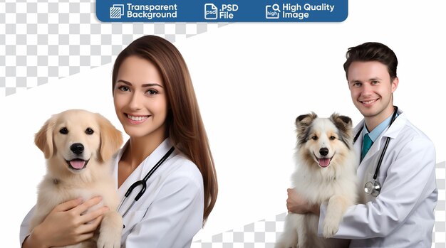 PSD banner design man and woman veterinarian with dog set for international day of veterinary medicine