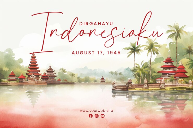 PSD 水彩風の幸せなインドネシア独立記念日のバナーデザインとソーシャルメディア投稿