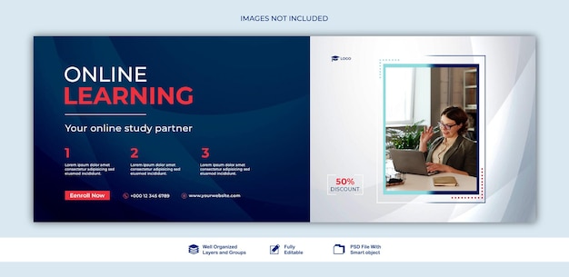 PSD banner e-learning post template design torna a scuola online banner post template psd