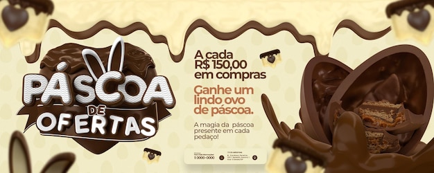 PSD banner offerte di pasqua in brasile in 3d rendono realistici sconti e promozioni in portoghese