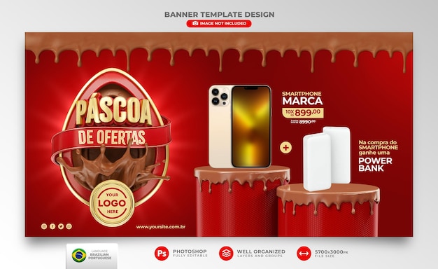 배너 부활절은 브라질에서 마케팅 캠페인을 위해 포르투갈어 3d 렌더링으로 제공합니다.