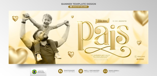 Banner padri giorno 3d render design modello in portoghese brasiliano