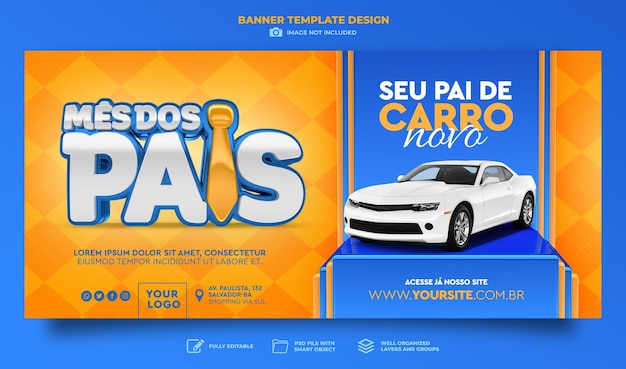 Banner fathers day in brazil 3d render template design