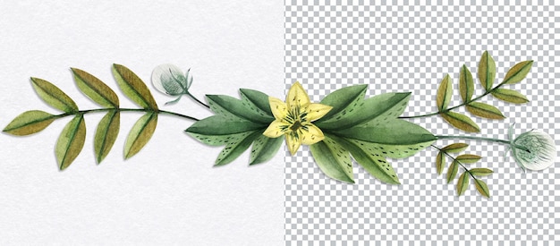 Cornice banner con vignetta di fiori selvatici arte botanica disegnata a mano ad acquerello