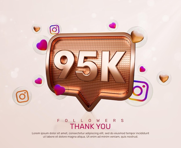 PSD banner oro 3d 95k follower grazie con le icone di instagram