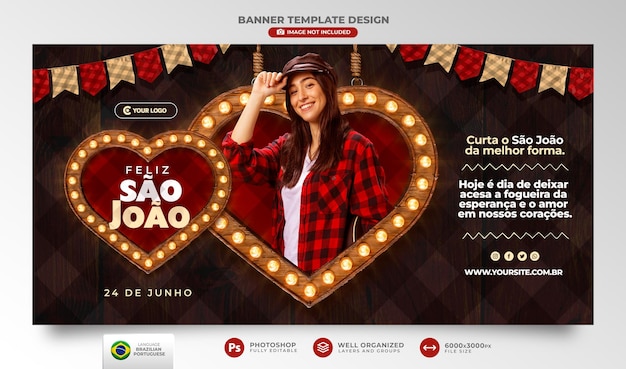 Banner happy saint john in portuguese 3d render for marketing campaign in brazil