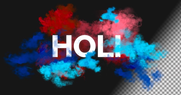 PSD banner for holi with coloured dust on a transparent background