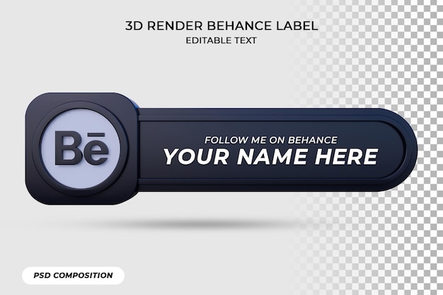 PSD banner icon follow on behance 3d rendering label