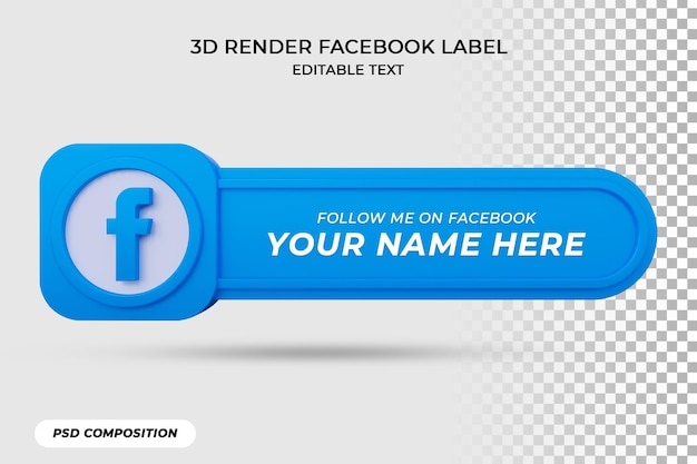 PSD banner icon follow on facebook 3d rendering label