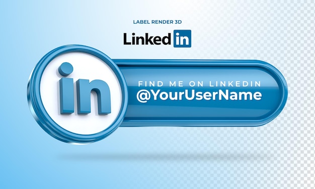 PSD banner icon linkedin vind me label 3d render geïsoleerd