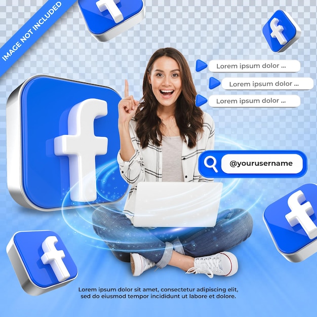 Banner icon profile on facebook 3d rendering label isolated