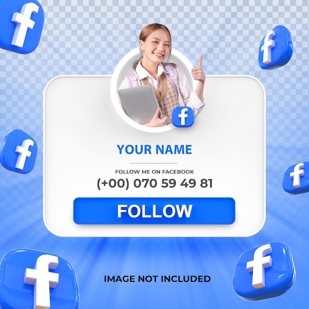 PSD banner icon profile on facebook 3d rendering label template