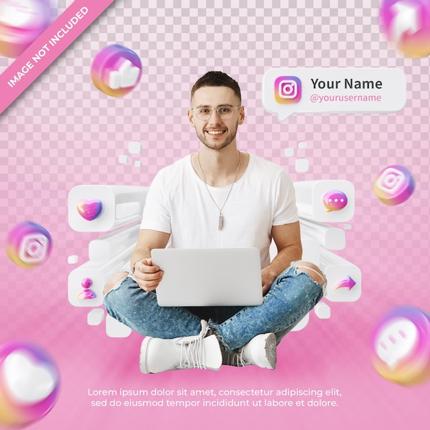 PSD banner icon profile on instagram 3d render composition isolated