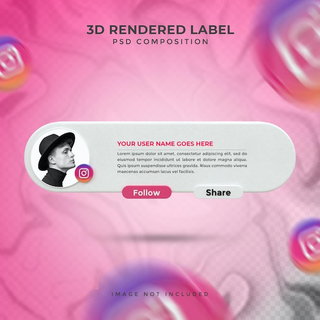 PSD banner icon profile on instagram 3d rendering label design