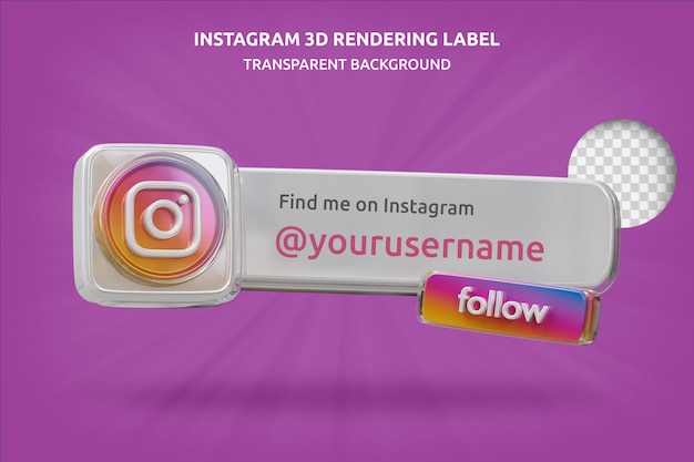 Profilo icona banner su etichetta di rendering 3d instagram isolata