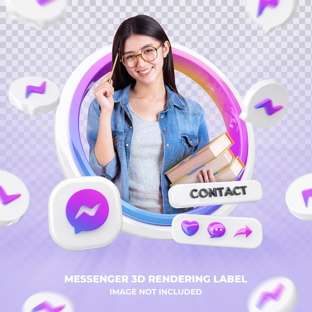 Banner icon profile on messenger 3d rendering label isolated