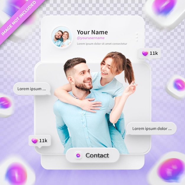 PSD banner icona profilo su messenger 3d rendering etichetta isolata