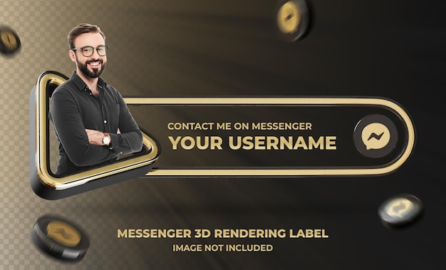 PSD banner icon profile on messenger 3d rendering label mockup