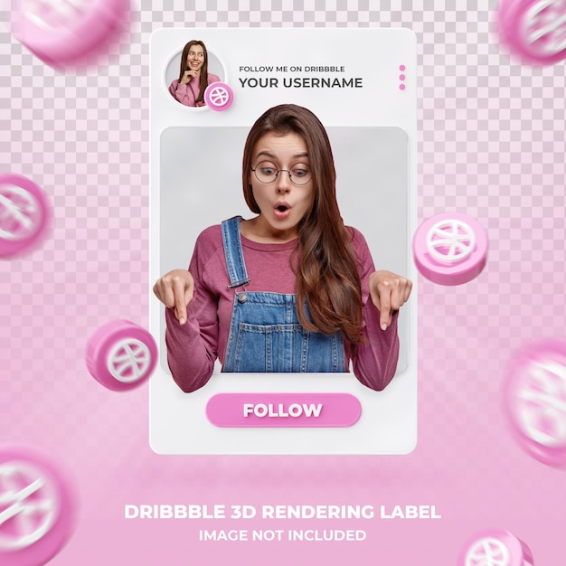 PSD Профиль значка баннера на шаблоне этикетки 3d-рендеринга dribbble