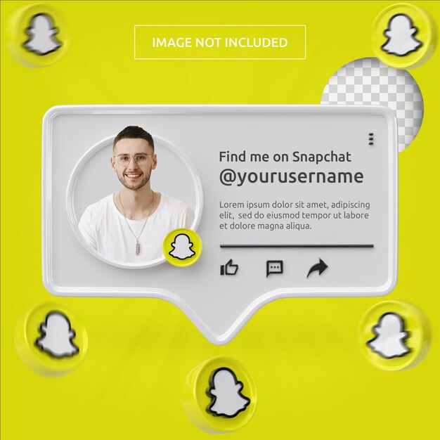Профиль значка баннера на этикетке 3D-рендеринга Snapchat изолирован