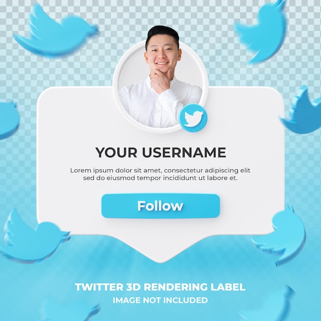 Twitter のバナー アイコン プロファイル 3 d レンダリング ラベルが分離されました。