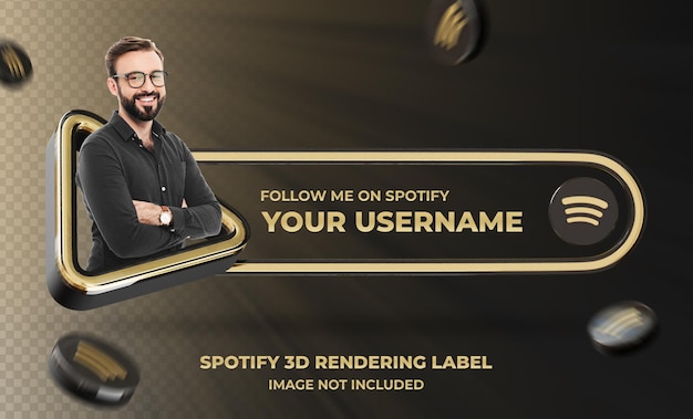 Banner icon profile on spotify 3d rendering label mockup