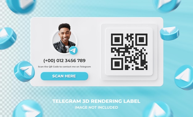 PSD banner icon profile on telegram 3d rendering label isolated