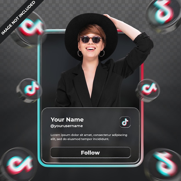 PSD banner icon profile on tiktok 3d rendering label isolated