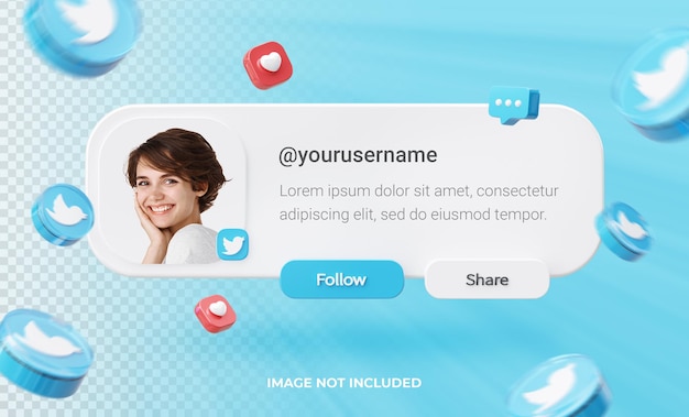 Profilo icona banner su twitter 3d rendering etichetta isolata
