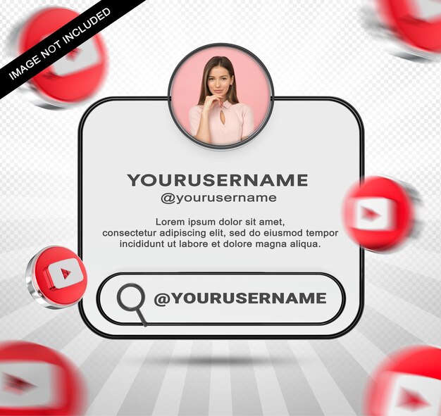 Banner icon profile on youtube 3d rendering label isolated