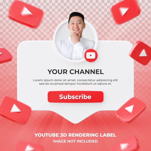 Banner icon profile on youtube 3d rendering label isolated