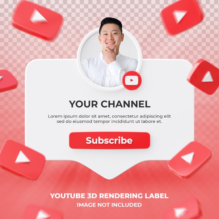 PSD youtube 3d 렌더링 레이블 절연에 배너 아이콘 프로필