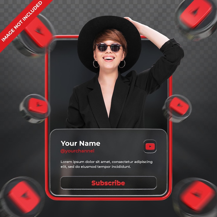 PSD youtube 3d 렌더링 레이블 절연에 배너 아이콘 프로필
