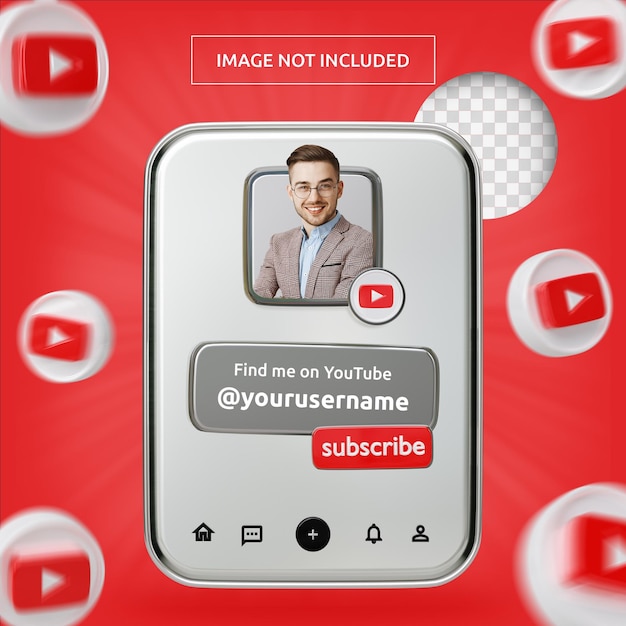 Banner icon profile on youtube 3d rendering label isolated